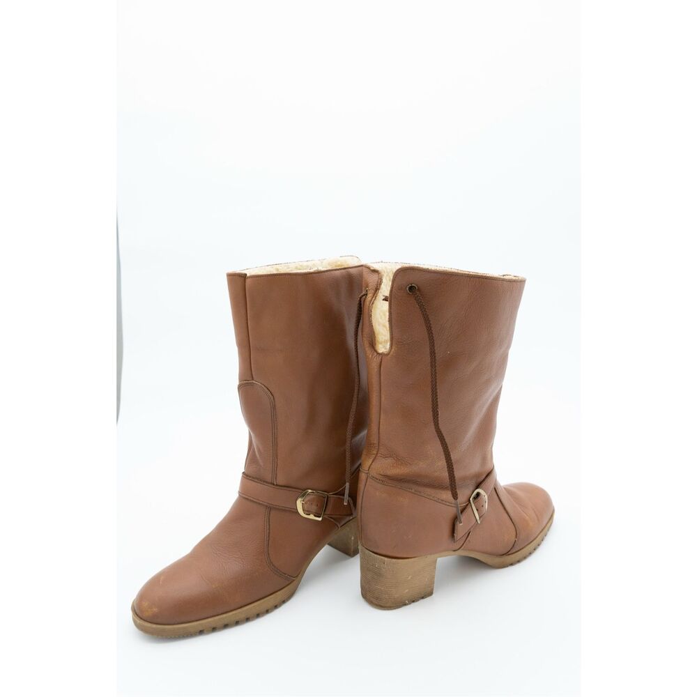Vintage Brown Leather Shearling Lined Buckle Mid-Calf Boots – Women’s‎ - Picture 2 of 11